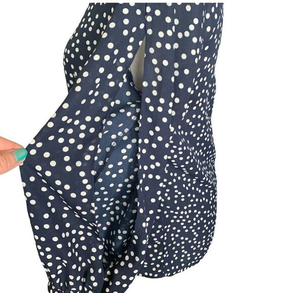 Banana Republic Factory Blouse Navy Blue White Polka Dot Flowy Split Sleeve Top - Picture 4 of 9